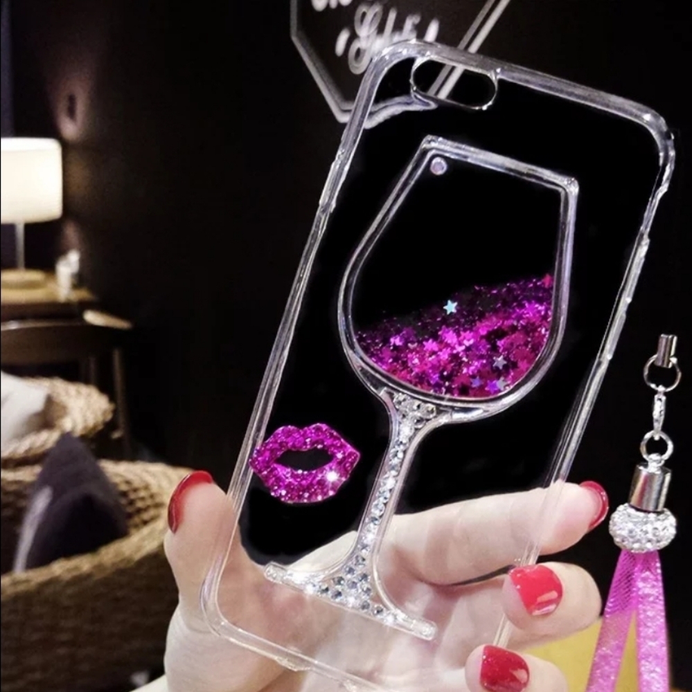 Apple Glitter Wine Glass Phone Case with Purple Star Confetti - Picture 4 of 8